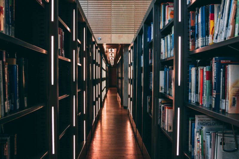 library shelves full of books